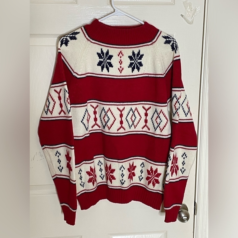 Vintage 70s JC Penney Knit Sweater Ski Snow Nordic Tribal Fair Isle Aztec Sz L  - Picture 5 of 11